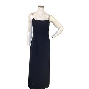 Free People Yessica Black Chiffon Maxi Dress Back Slit Spaghetti Strap Sz 8 #6E